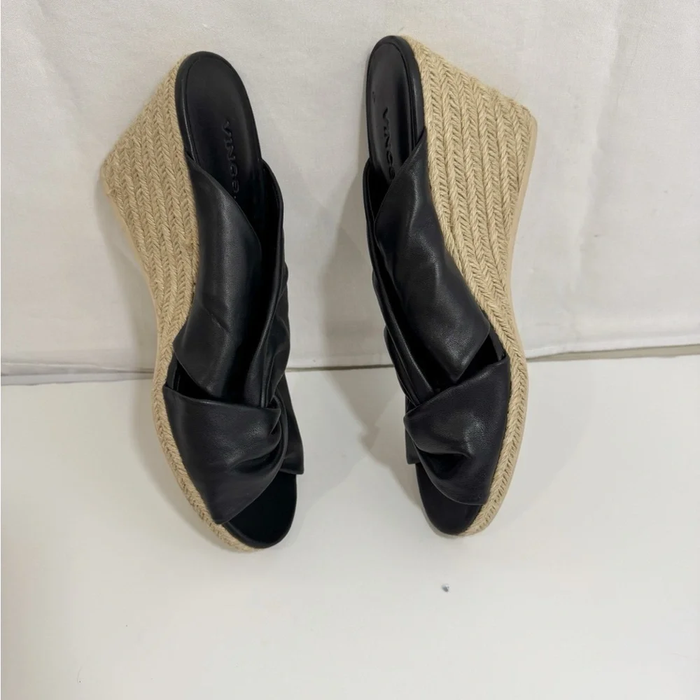 Vince Womens Wedge Espadrille Sandals Black Sylvia Knotted Size 9 1/2